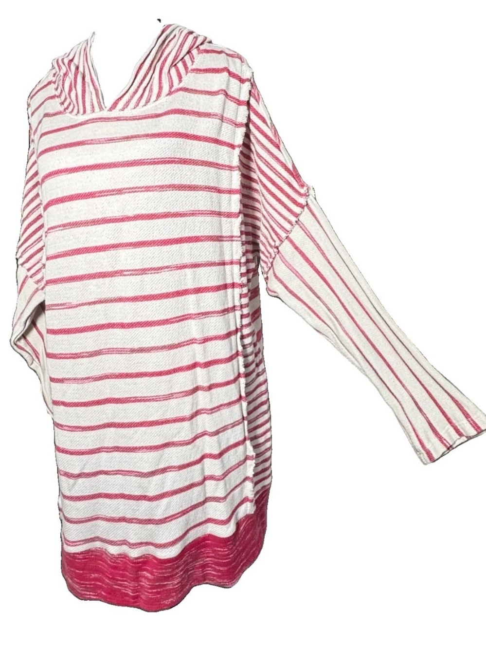 Soft Surroundings Marlow Striped Hoodie Long Sleeve Pullover Tunic XL Red Cream